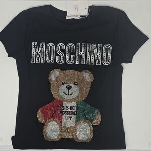 Black Tee with Rhinestone Bear